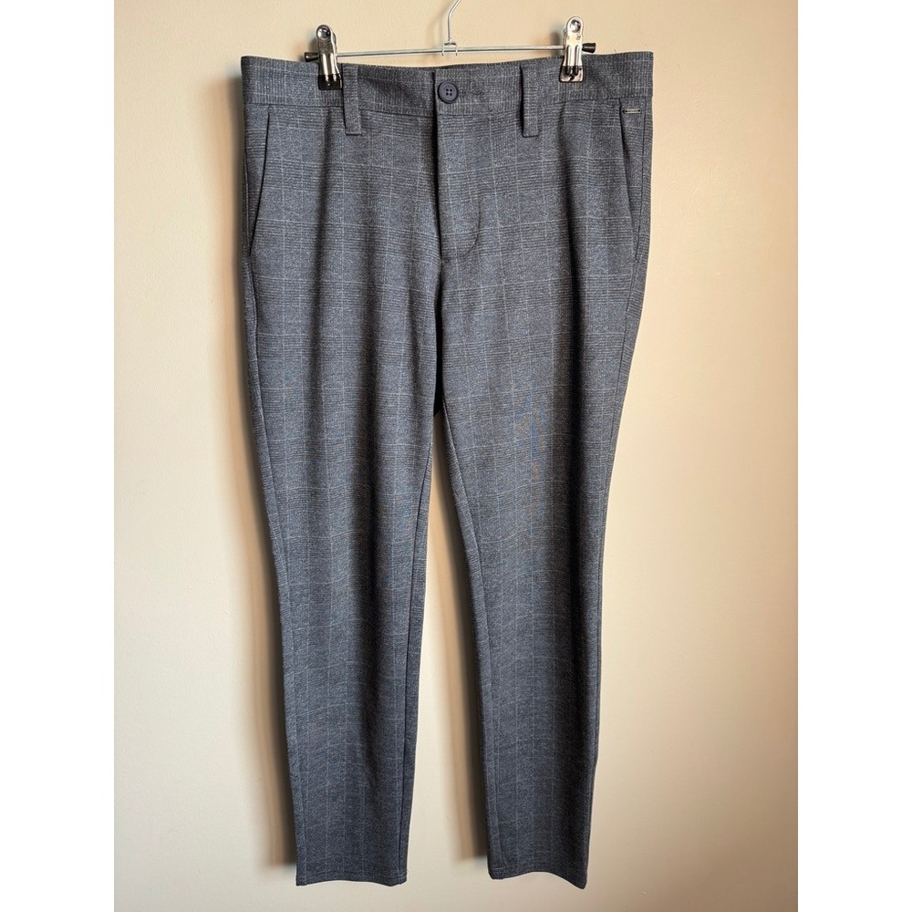 Only & Sons Mens Gray Check Mark Tapered Pants 32 Plaid Slim Smart Casual